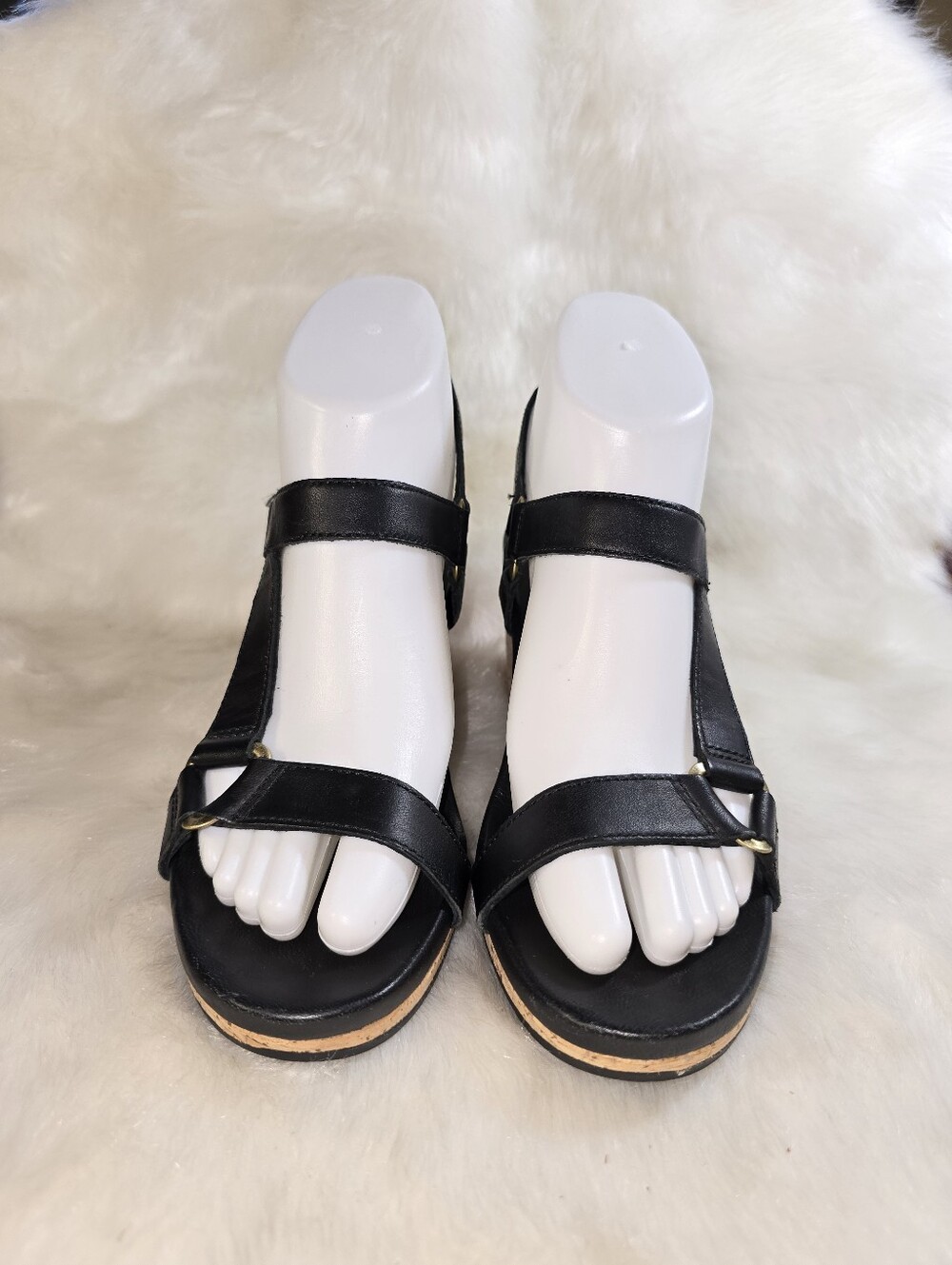 Teva Arabelle Universal Womens Leather Black Cork Wedge Sandals - Picture 5 of 15